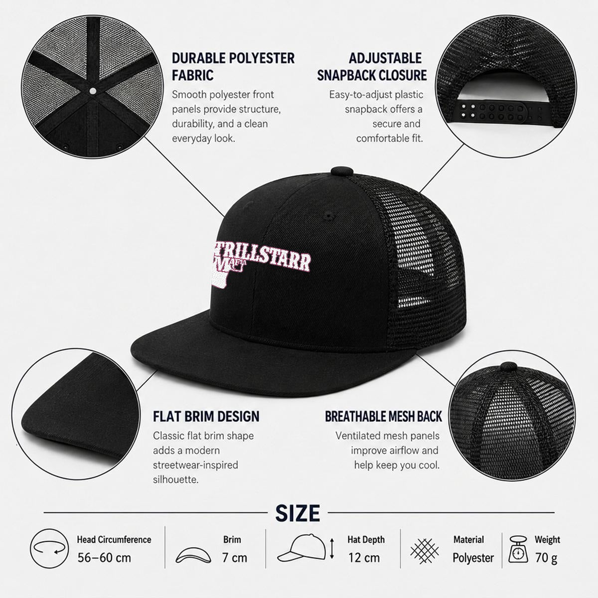 Embroidery Flat-Brim Mesh Cap