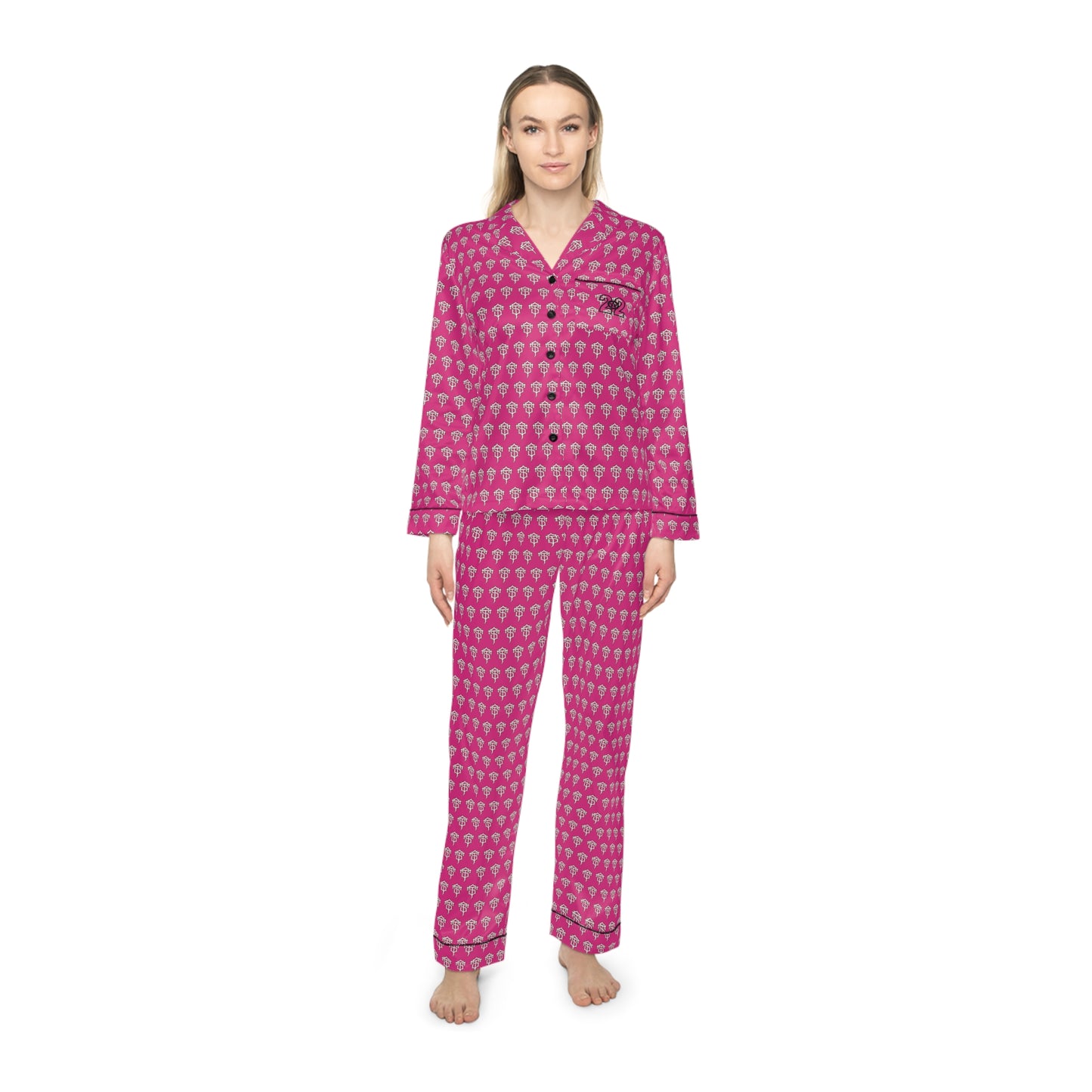 TRILL STARR Pink Women's Satin Pajamas (AOP)